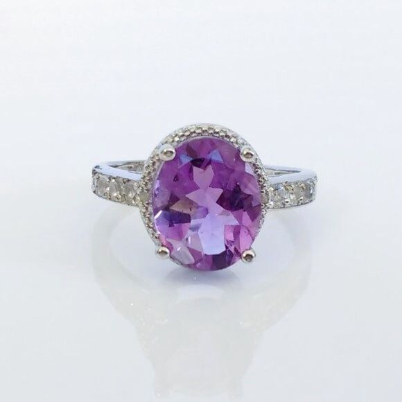 Amethyst 3 Carats Ring Sterling Silver Size 6-3/4 - Picture 1 of 8